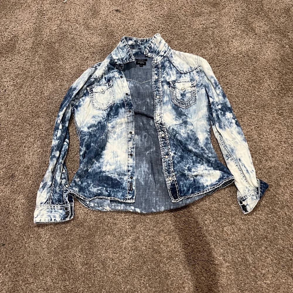 True religion denim “stone washed” button down shirt